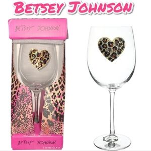 Betsey Johnson Pink Leopard Heart Wine Glass